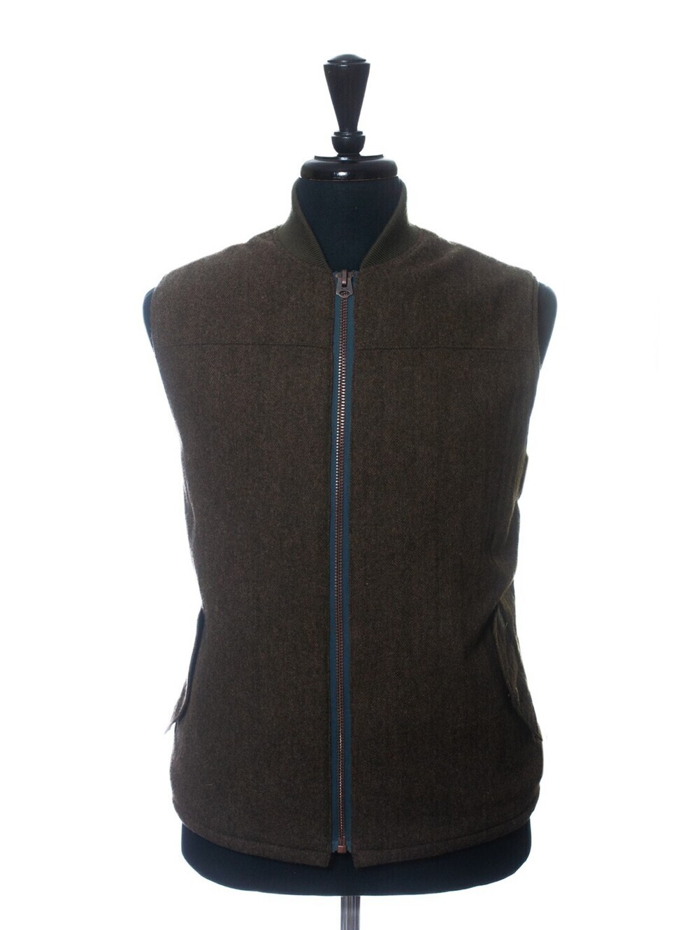 Woolrich Moss Green Herringbone Tweed Vest 30911